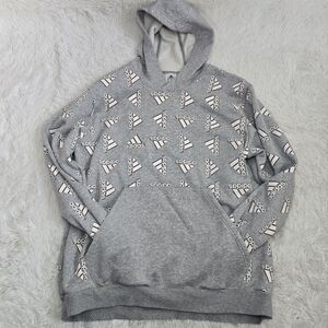 Adidas Gray And White All Over Print Fleece Hoodie Men's 2XL